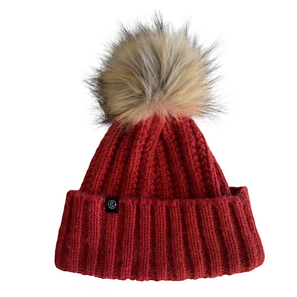 Treasure & Bond Cuffed Beanie with Faux Fur Pom